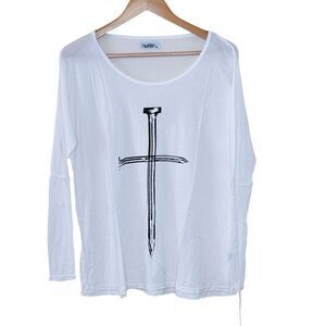 Lauren Moshi Womens‎ Ruby T Shirt Top XS White Nail Cross Oversized Grunge